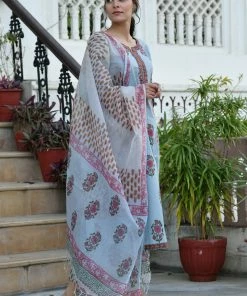 PRINTS VALLEY Grey Pink Mughal Buta Set Jaipur Tales