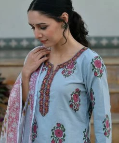 PRINTS VALLEY Grey Pink Mughal Buta Set Jaipur Tales