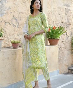 PRINTS VALLEY Green Yellow Floral Kurta Set