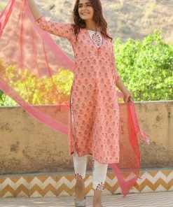 PRINTS VALLEY Pastel Red Mughal Print Kurta Set Jaipur Tales