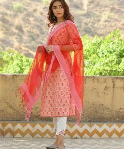 PRINTS VALLEY Pastel Red Mughal Print Kurta Set Jaipur Tales