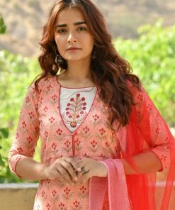 PRINTS VALLEY Pastel Red Mughal Print Kurta Set Jaipur Tales