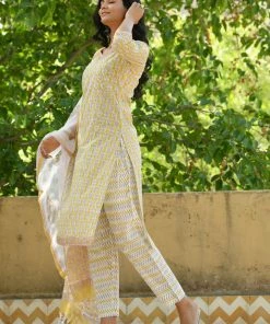 PRINTS VALLEY Mustard Grey Buti Kurta Set Jaipur Tales