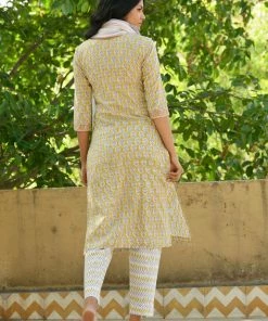 PRINTS VALLEY Mustard Grey Buti Kurta Set Jaipur Tales
