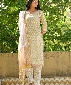 PRINTS VALLEY Mustard Grey Buti Kurta Set Jaipur Tales