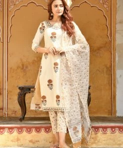 PRINTS VALLEY Jaipur Tales Beige Brown Mughal Print Set