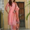 PRINTS VALLEY Pink Stripe Chanderi Print Kurta Set