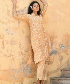 PRINTS VALLEY Jaipur Tales Mustard Floral Stripe Kurta Set