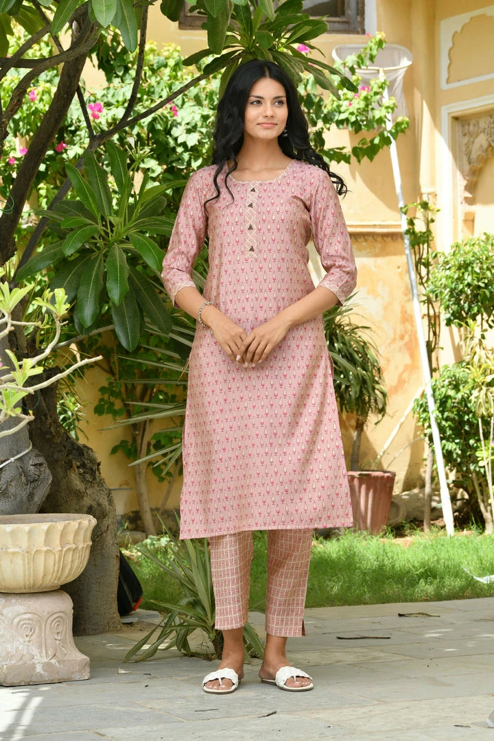 PRINTS VALLEY Pink Buti Checks Print Set Jaipur Tales 2 PRINTS VALLEY Pink Buti Checks Print Set Jaipur Tales