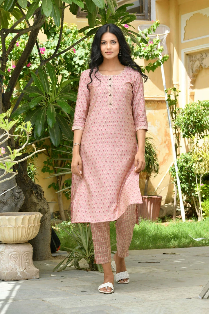PRINTS VALLEY Pink Buti Checks Print Set Jaipur Tales 3 PRINTS VALLEY Pink Buti Checks Print Set Jaipur Tales