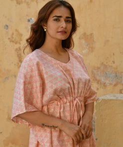 PRINTS VALLEY Jaipur Tales Pastel Orange Triangle Kaftan Set 11 PRINTS VALLEY Jaipur Tales Pastel Orange Triangle Kaftan Set