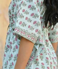 PRINTS VALLEY Jaipur Tales Pastel Blue Pink Buti Kaftan Set