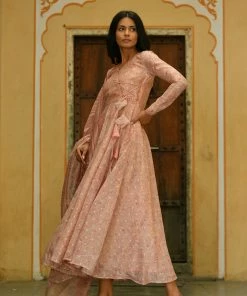PRINTS VALLEY Jaipur Tales Lily-Peach Dress With Dupatta