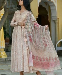 PRINTS VALLEY Lily-Pista Green Dress With Dupatta Jaipur Tales