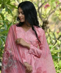 PRINTS VALLEY Lily-Pink Dress With Dupatta