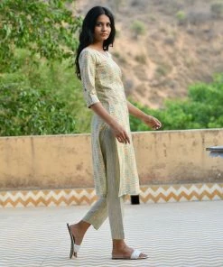 PRINTS VALLEY Jaipur Tales Pastel Green Stripe Floral Kurta Set