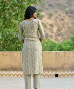 PRINTS VALLEY Jaipur Tales Pastel Green Stripe Floral Kurta Set