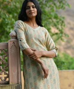 PRINTS VALLEY Jaipur Tales Pastel Green Stripe Floral Kurta Set
