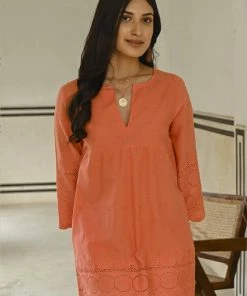 Gulaal Gypsy Soul Coral Schiffli Shift Dress