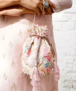 AMYRA Tia Sequin Potli - Baby Pink