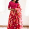 Ekanta Anika Pink Floal Skirt And Top With Dupatta