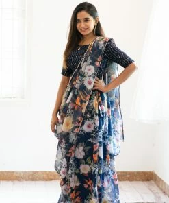 Ekanta Margazhi Moments Anika Navy Floral Skirt And Top With Dupatta