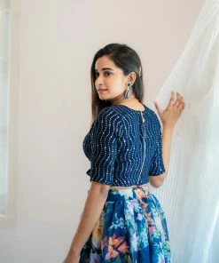 Ekanta Margazhi Moments Anika Navy Floral Skirt And Top With Dupatta