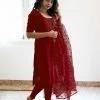 Ekanta Ira- Maroon Kurti With Embroidery Organza Dupatta Margazhi Moments