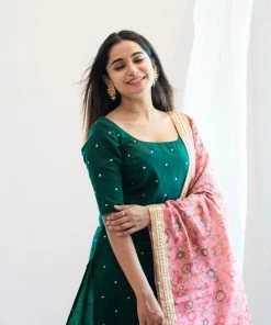 Ekanta Chaaya- Green Top With Pink Kalamkari Printed Dupatta Margazhi Moments