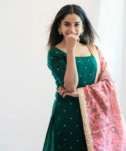 Ekanta Chaaya- Green Top With Pink Kalamkari Printed Dupatta Margazhi Moments