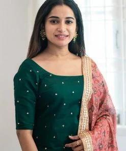 Ekanta Chaaya- Green Top With Pink Kalamkari Printed Dupatta Margazhi Moments