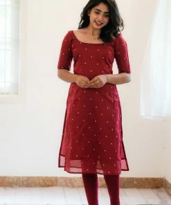 Ekanta Chaaya- Maroon With Teal Kalamkari Printed Dupatta Margazhi Moments