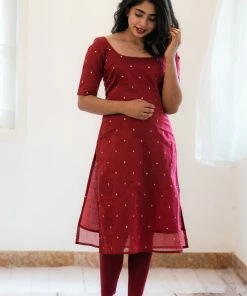 Ekanta Chaaya- Maroon With Teal Kalamkari Printed Dupatta Margazhi Moments