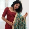 Ekanta Chaaya- Maroon With Teal Kalamkari Printed Dupatta Margazhi Moments