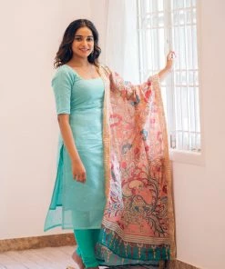 Ekanta Margazhi Moments Baamini Teal - Chanderi Sequins With Kalamkari Dupatta