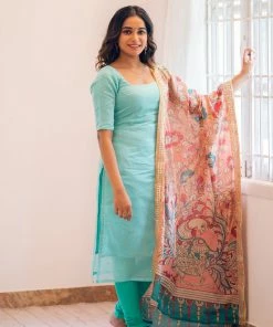 Ekanta Margazhi Moments Baamini Teal - Chanderi Sequins With Kalamkari Dupatta