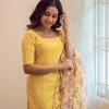 Ekanta Margazhi Moments Aahila Yellow Kurti With Floral Organza Dupatta