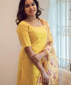 Ekanta Margazhi Moments Aahila Yellow Kurti With Floral Organza Dupatta