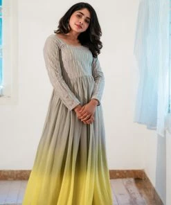 Ekanta Siya Sequins Grey-Yellow Ombrey Dress Margazhi Moments