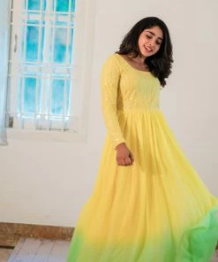 Ekanta Siya Sequins Yellow-Green Ombrey Dress