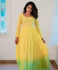 Ekanta Siya Sequins Yellow-Green Ombrey Dress