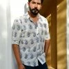 PRINTS VALLEY Men's Shirt White Blue Buta Kairi Shirt