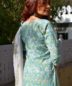 PRINTS VALLEY Blue Green Floral Kurta Set