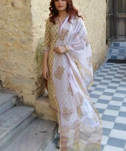 PRINTS VALLEY Jaipur Tales Pista Floral Grey Print Kurta Set