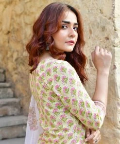 PRINTS VALLEY Pista Green Pink Buti Kurta Set Jaipur Tales