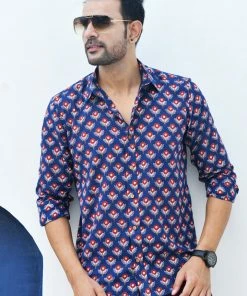 PRINTS VALLEY Navy Blue Red Buti Shirt