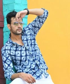 PRINTS VALLEY Blue Shibori Print Shirt Men's Shirt