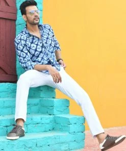 PRINTS VALLEY Blue Shibori Print Shirt Men's Shirt