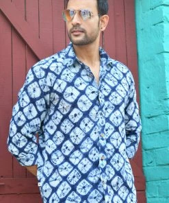 PRINTS VALLEY Blue Shibori Print Shirt Men's Shirt