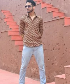 PRINTS VALLEY Brown Red Buti Shirt Men's Shirt